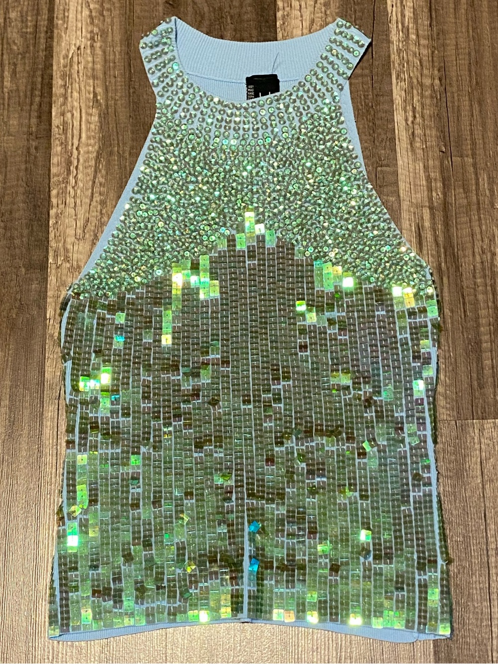 Iridescent Sequin Halter Top - Light Aqua